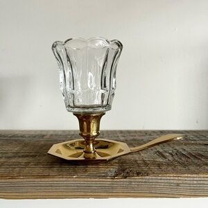 Brass chamber candlestick with glass votive